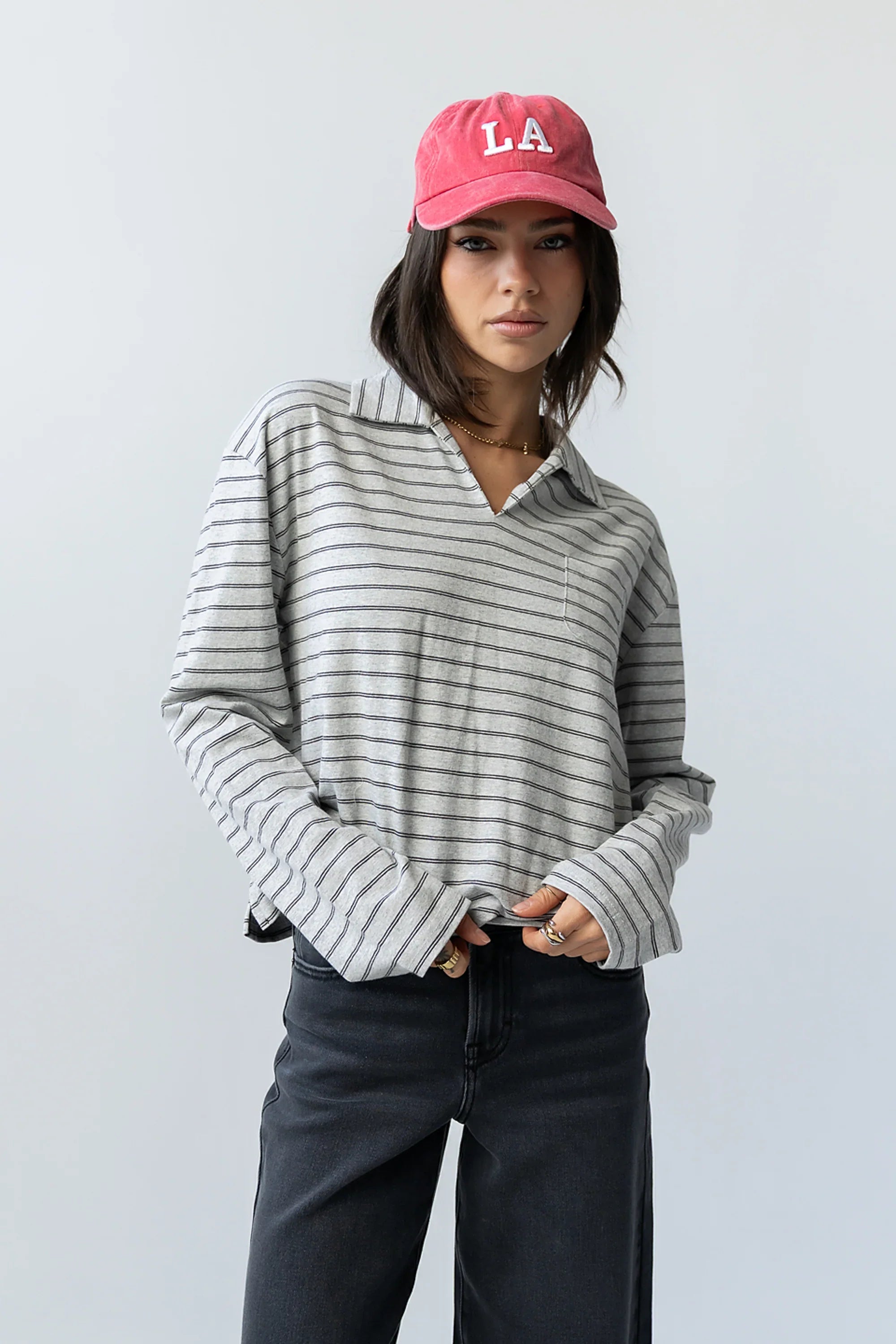 Kateri Striped Top in Heather Grey