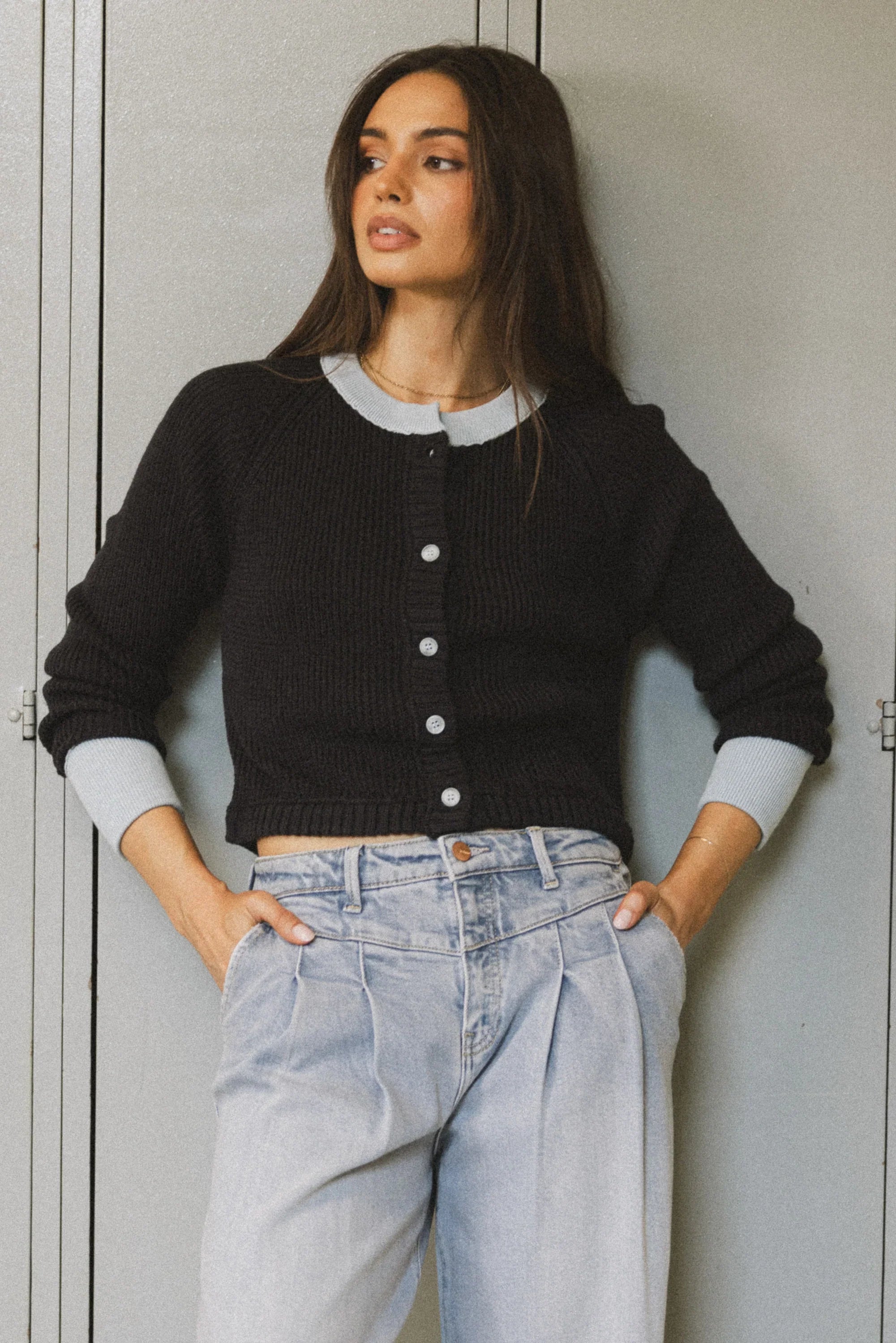Ella Contrast Cardigan in Navy FINAL SALE