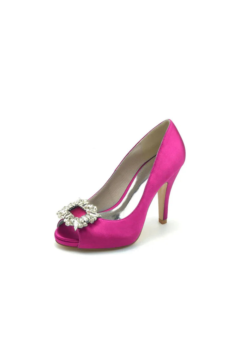 Peep Toe Slip on Stiletto Heels With Rhinestone
