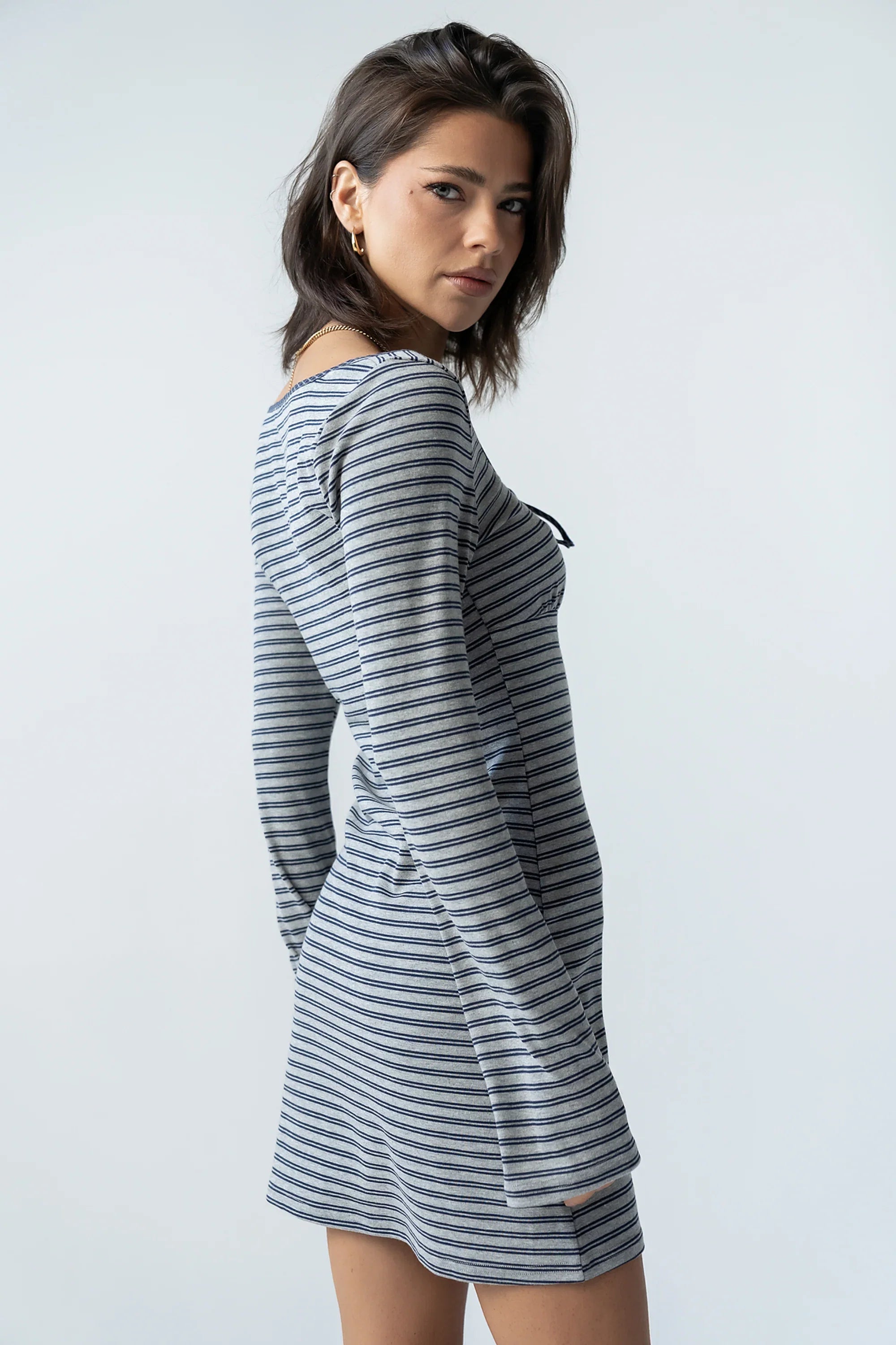 Venice Striped Mini Dress in Heather Grey