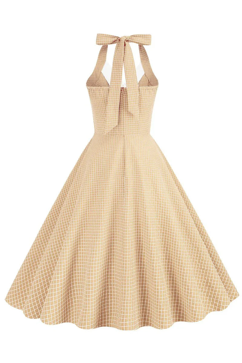 Retro Style Halter Neck Green 1950s Dress with Button