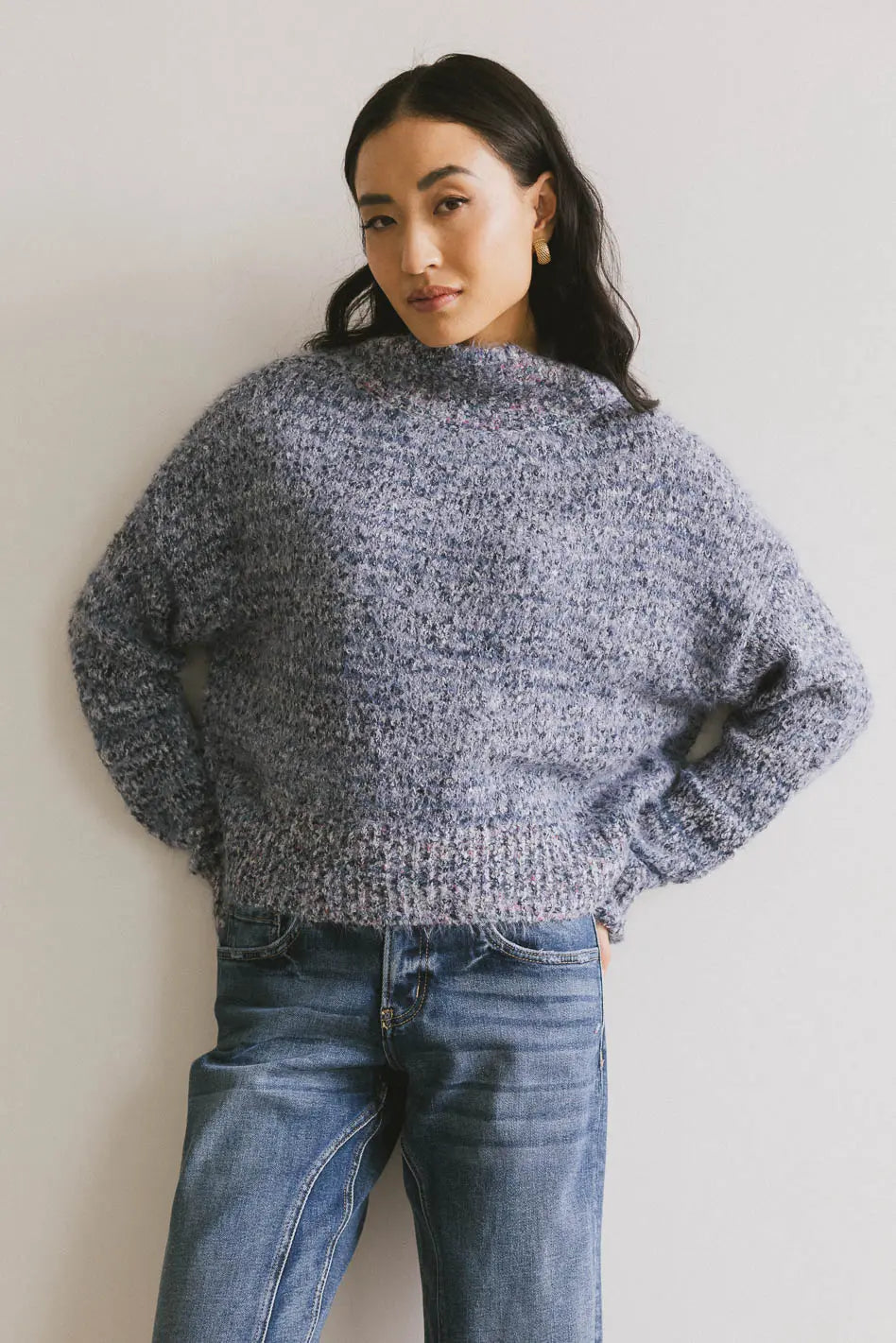 Carla Fuzzy Knit Sweater in Blue FINAL SALE