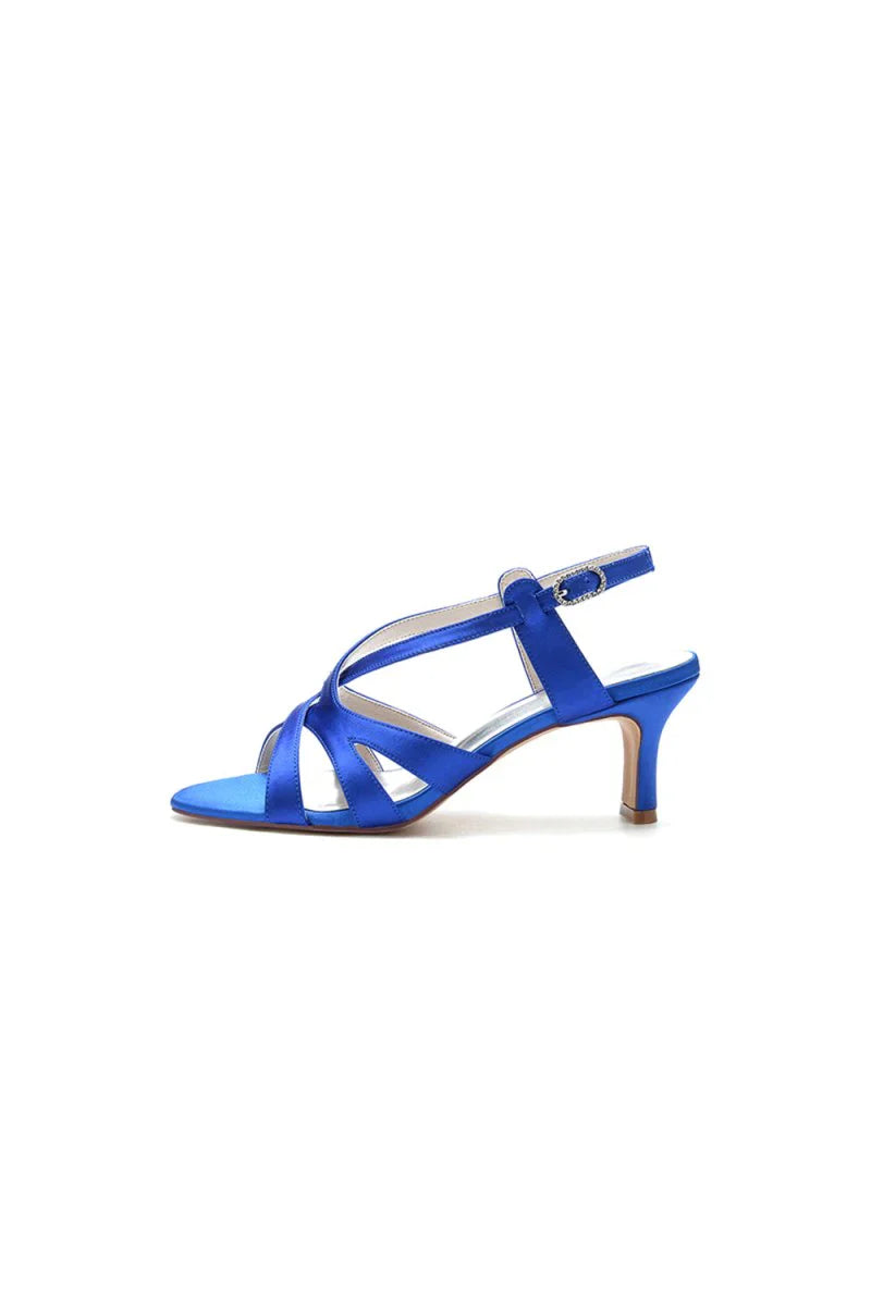 Royal Blue Cross Strap Pump with Elegant Silver Buckle