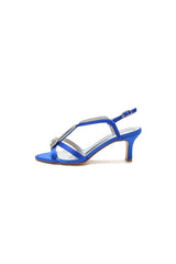 Elegant Royal Blue Satin Peep Toe Pump with Silver Ornament