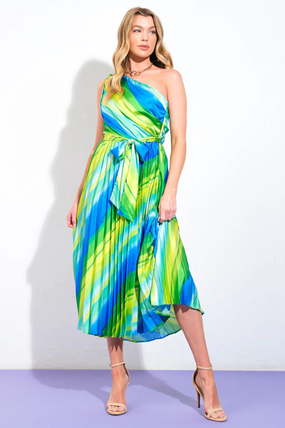 EXUBERANT ELEGANCE ONE SHOULDER MIDI DRESS