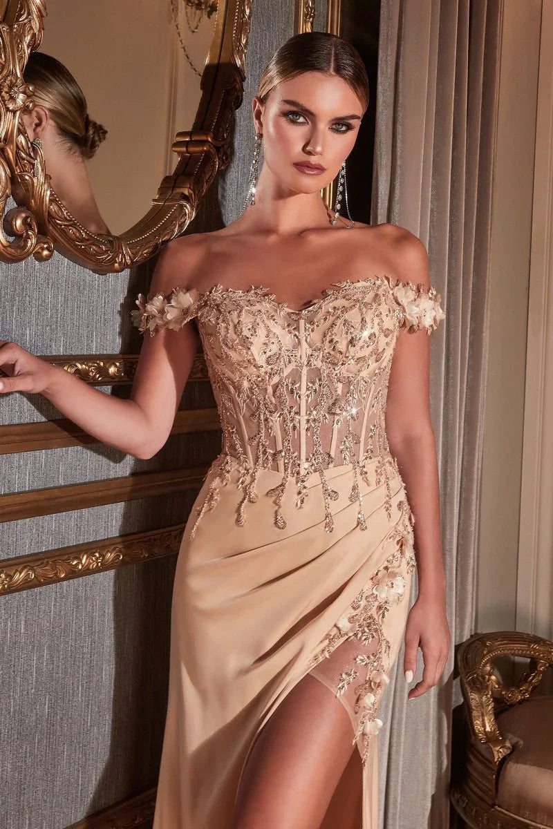 Rosaline Gown Floral Detail Off The Shoulder Dress