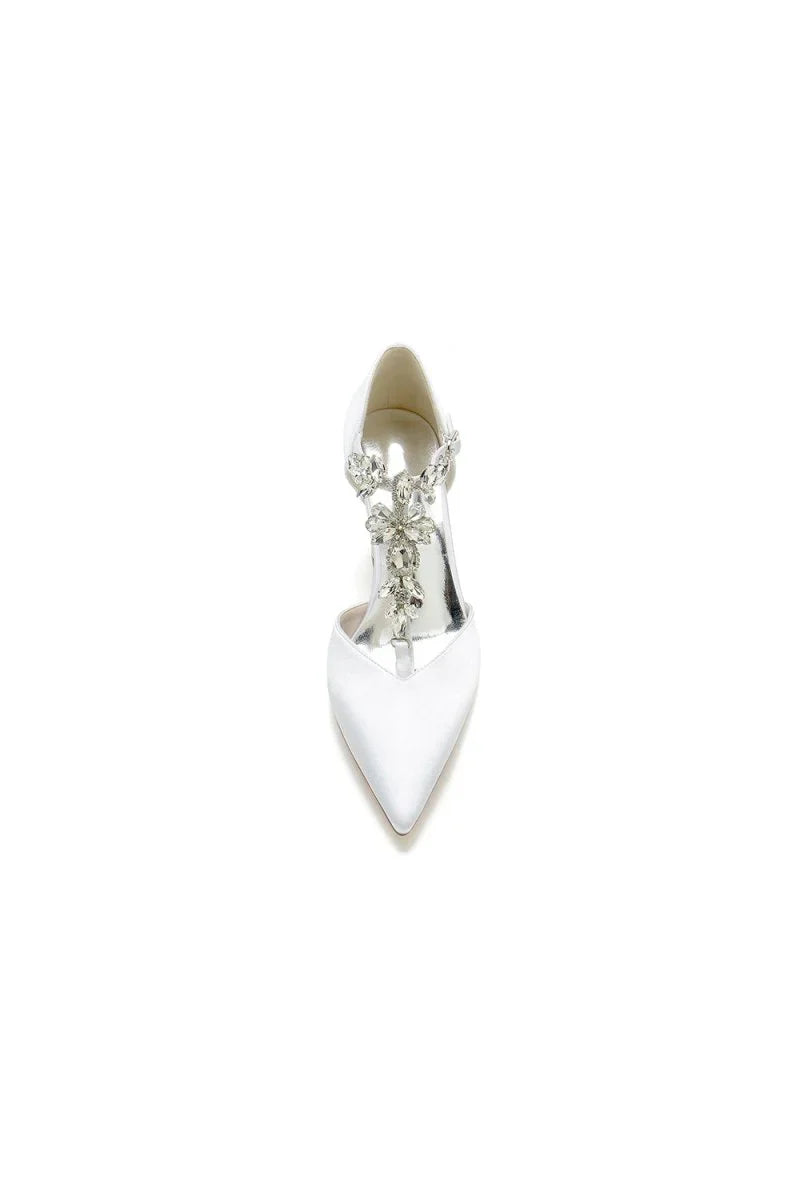 Chic Rhinestone Pointed Toe Ankle Strap Buckle Chunky Heel