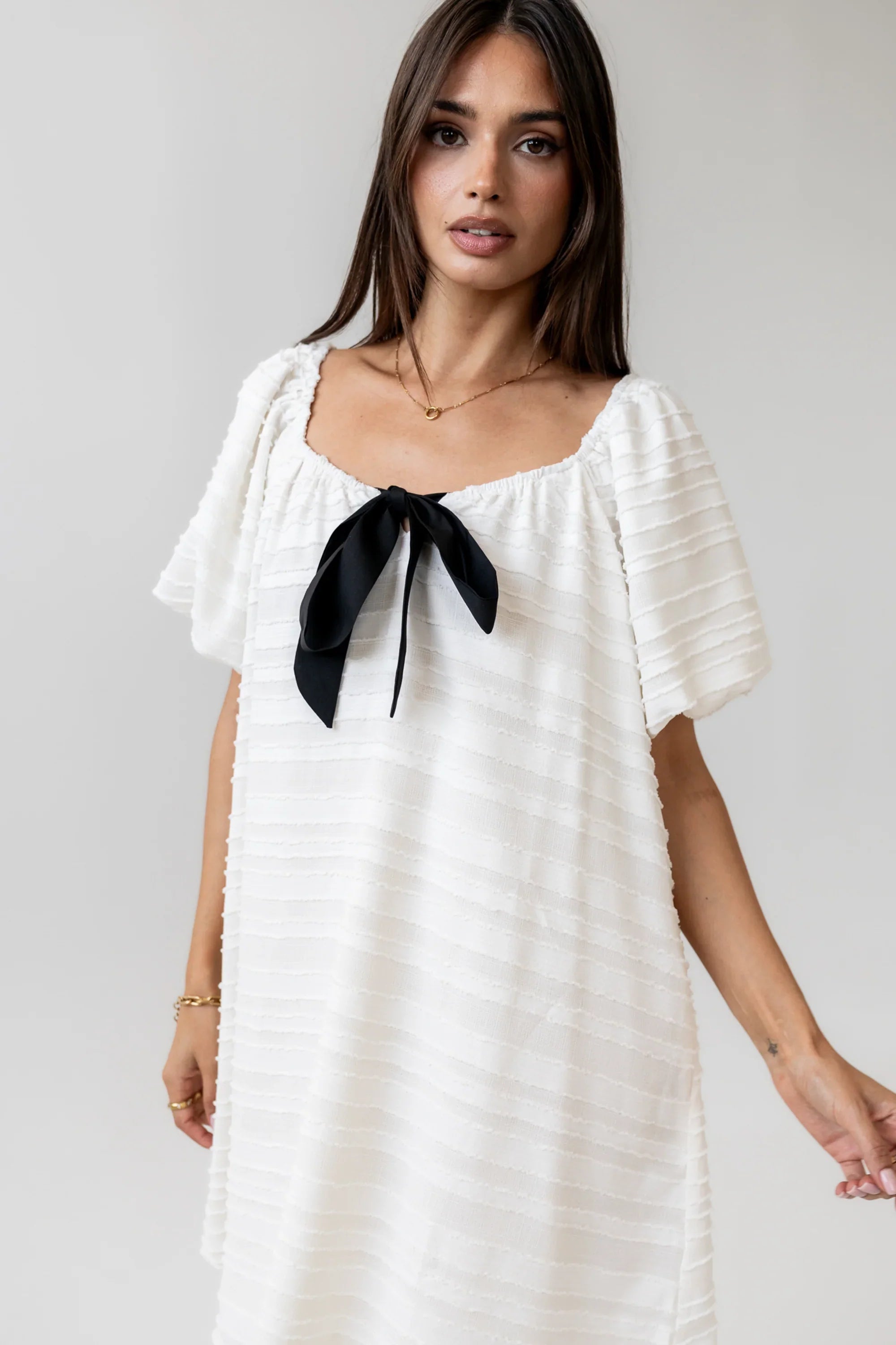 Minnie Textured Baby Doll Dress in Ivory FINAL SALE