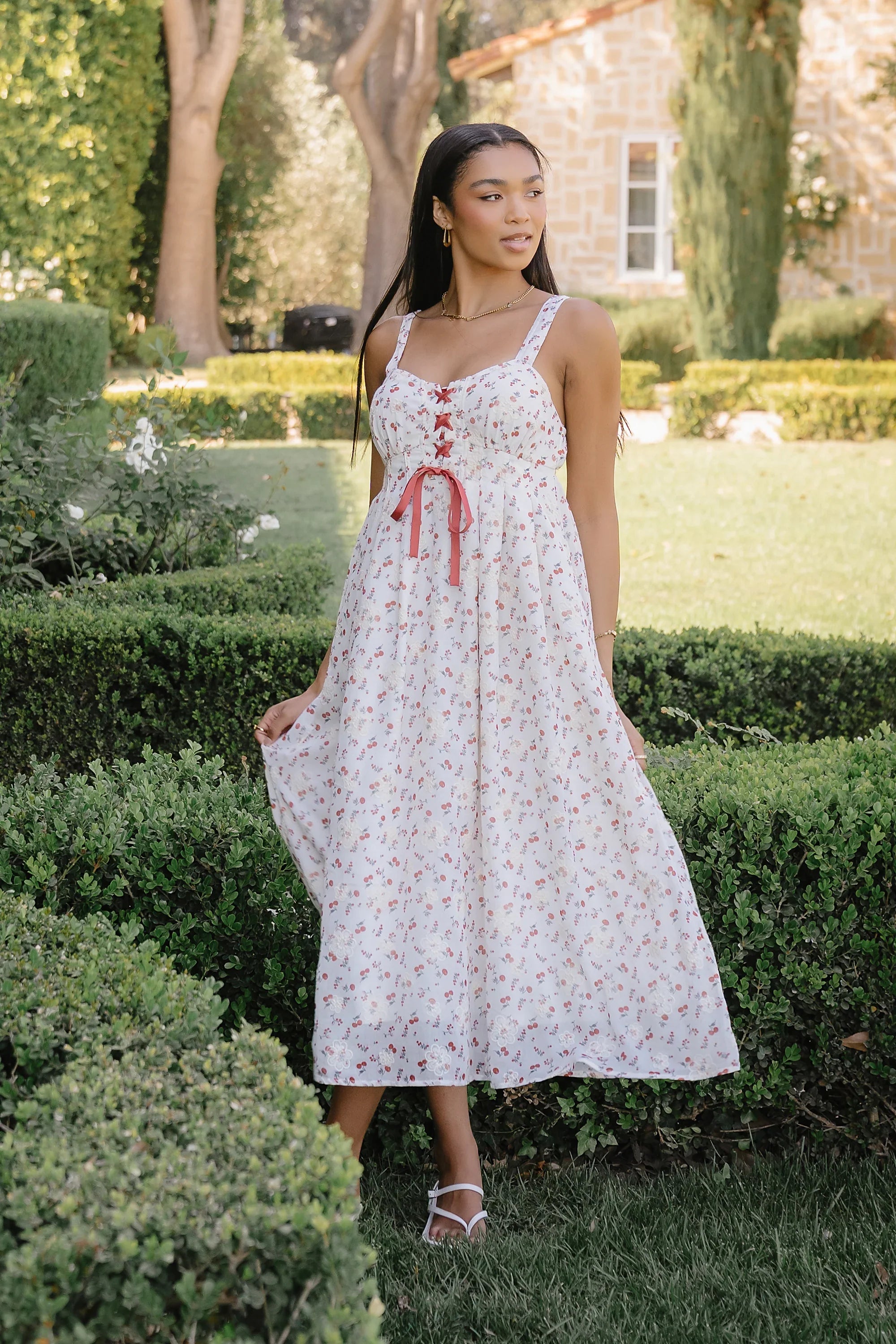Charley Floral Midi Dress in Red