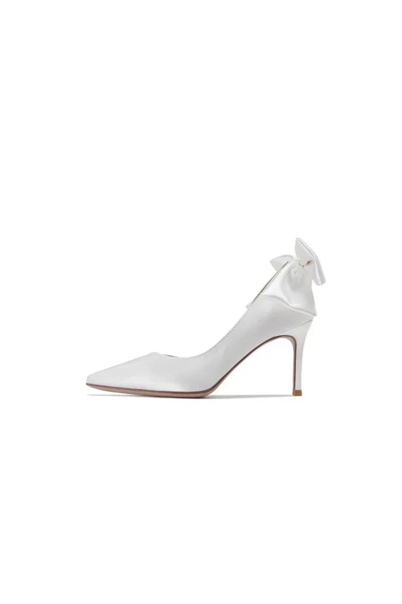 Satin Pumps Stiletto Heels with Bowknot
