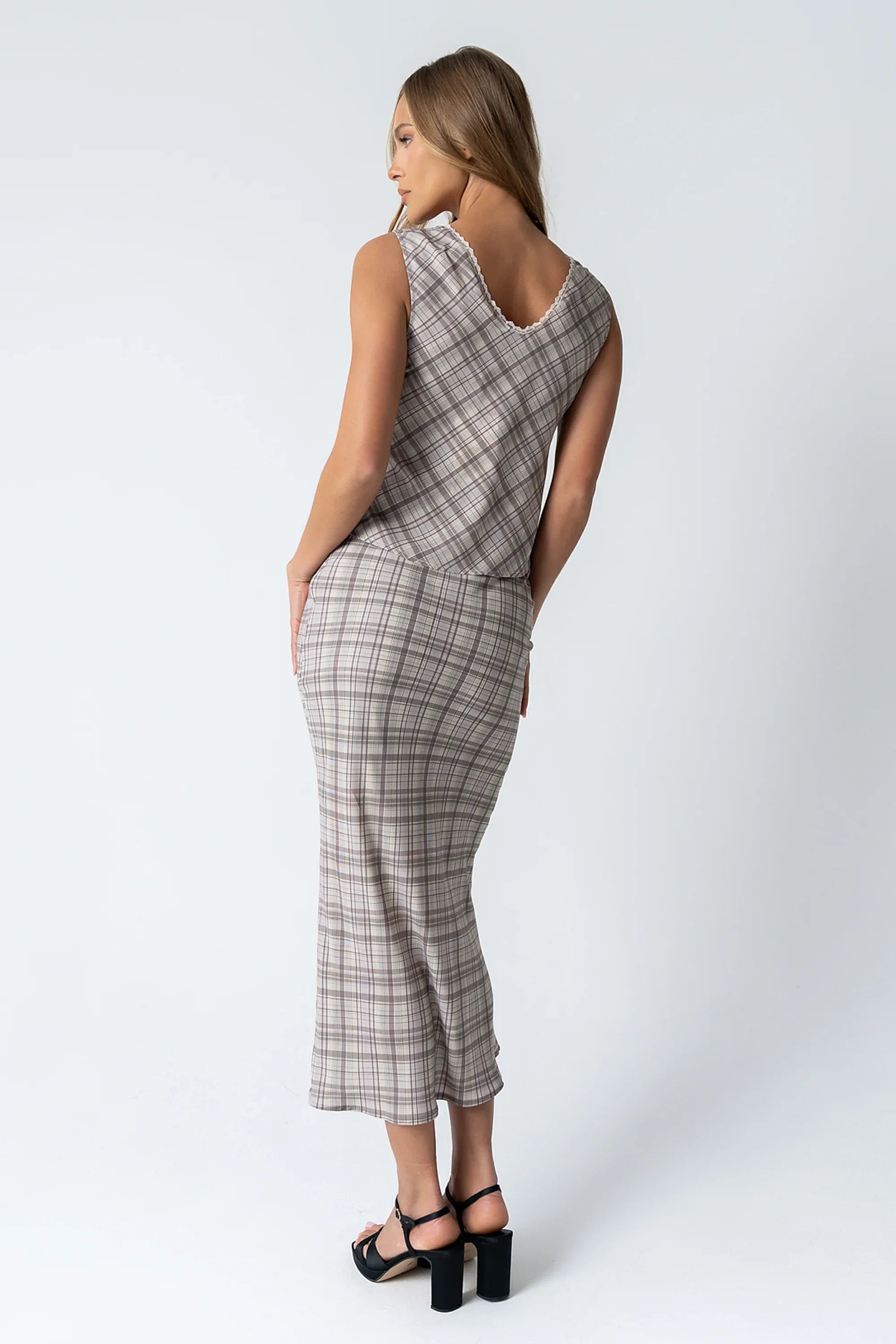 Jenna Plaid Blouse in Beige