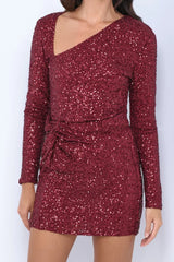 Kia Sequin Mini Dress Burgundy
