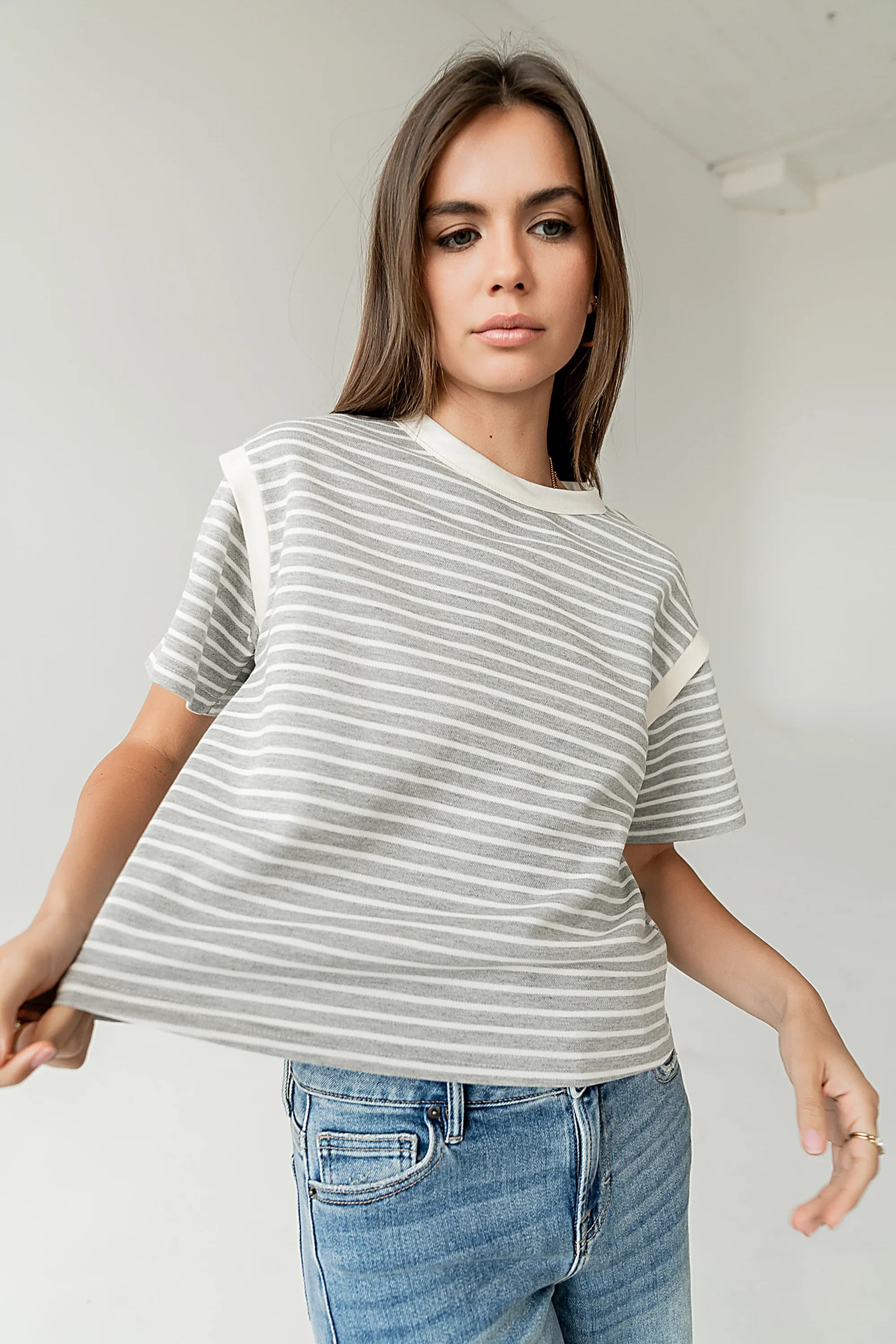 Ryker Striped T Shirt in Grey FINAL SALE