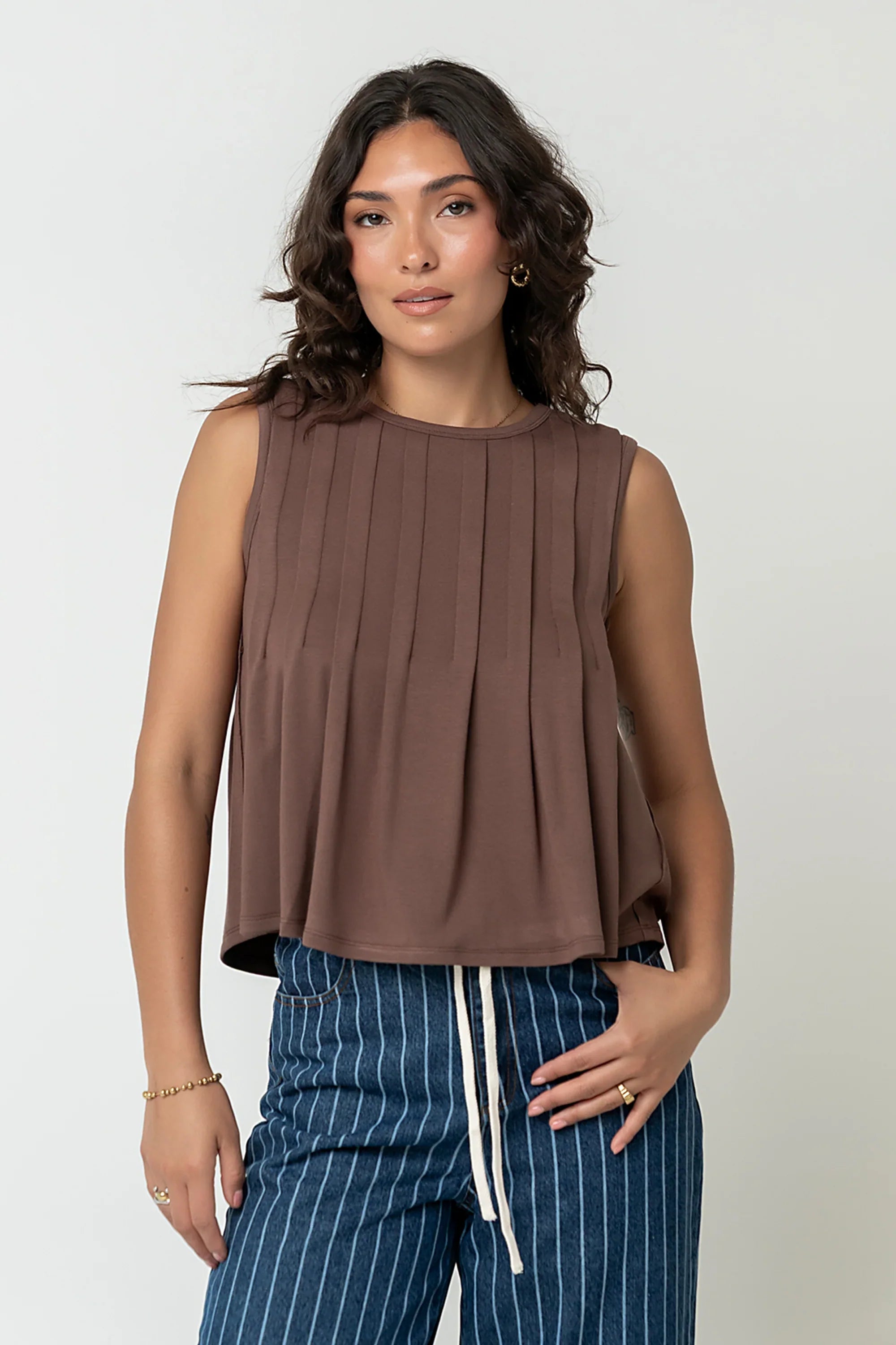 Alice Pintuck Top in Brown