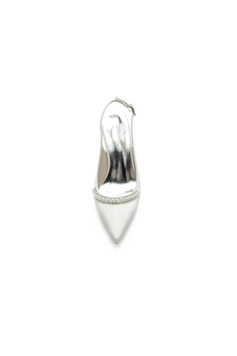 Pearl Embellished Peep Toe Slingback High Heels