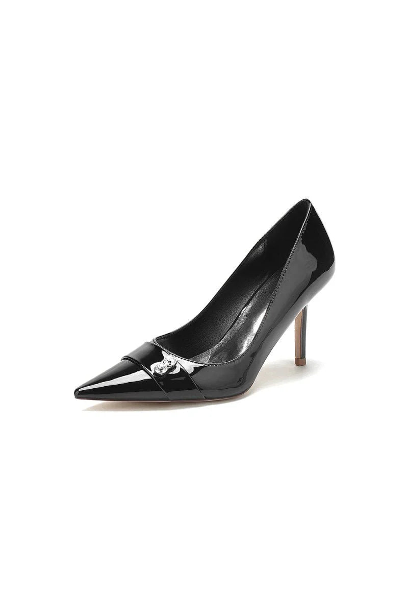 Patent Leather Rhinestone Wedding Heels Pointed Toe Stiletto Bridal Shoes