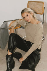 Kelcey Waffle Knit Top in Olive FINAL SALE