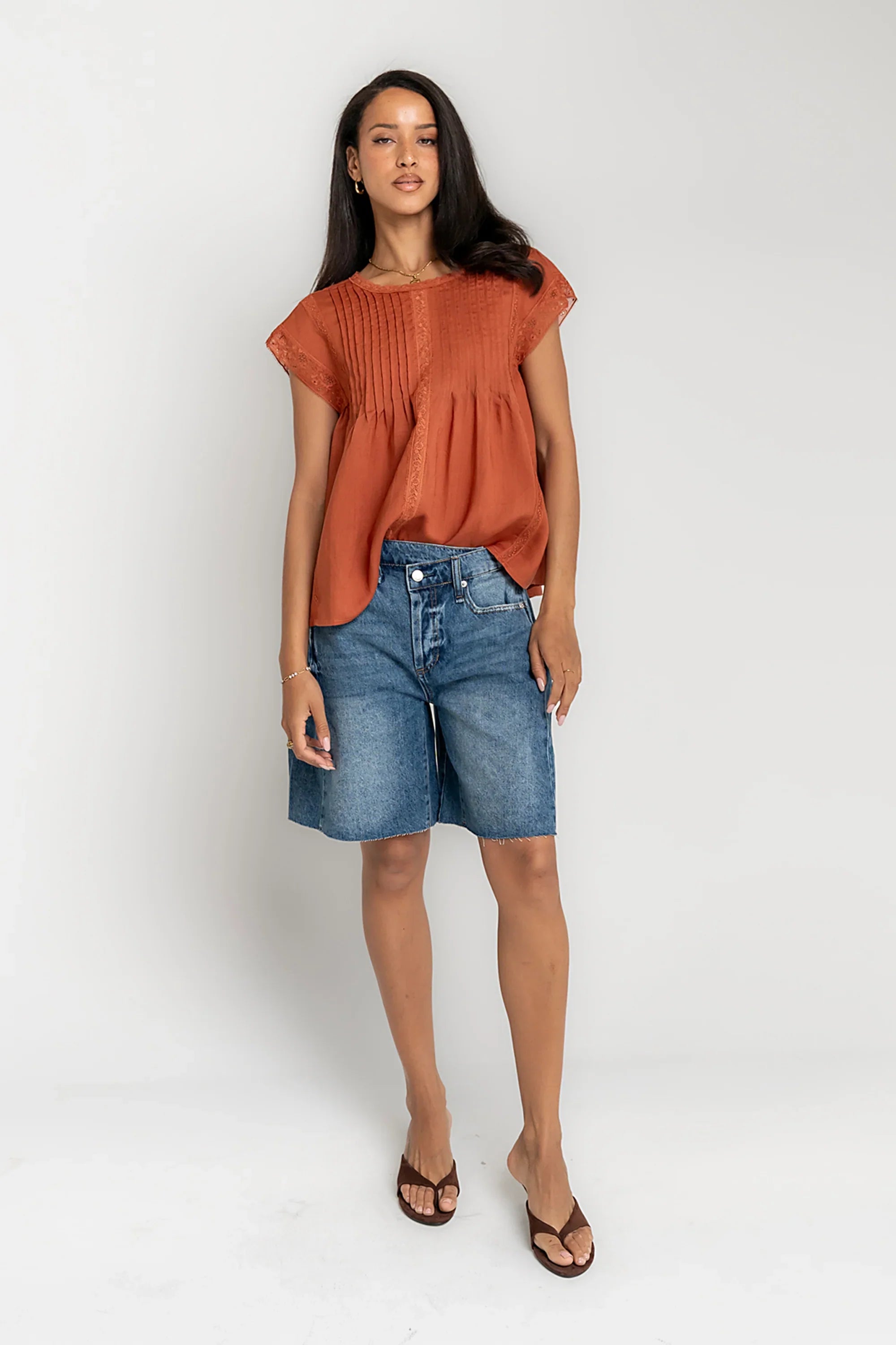 Cambree Pleated Blouse in Terracotta