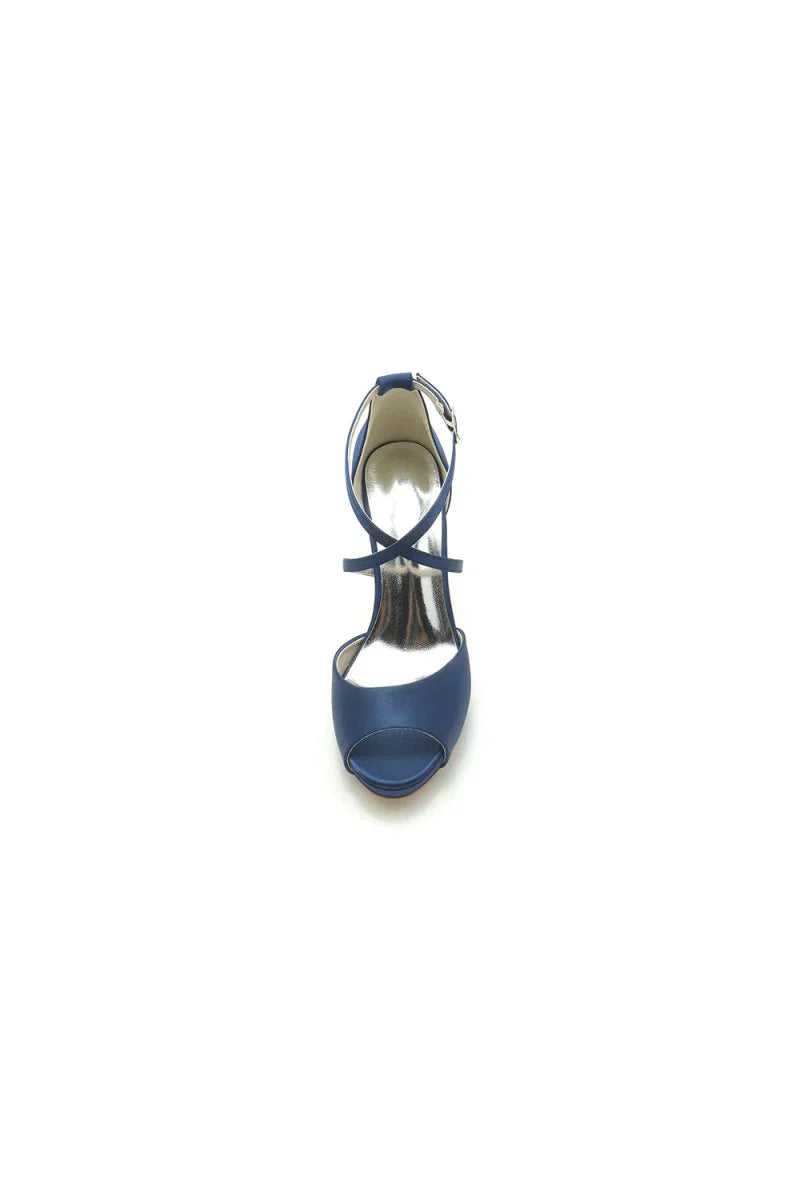 Navy Blue High Heels with Crossed Straps