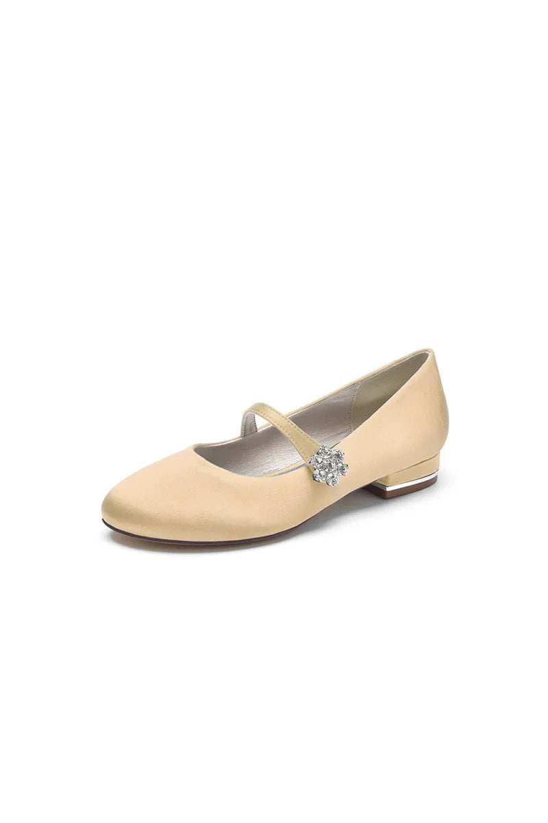 Round Toe Crystal Flower Flats