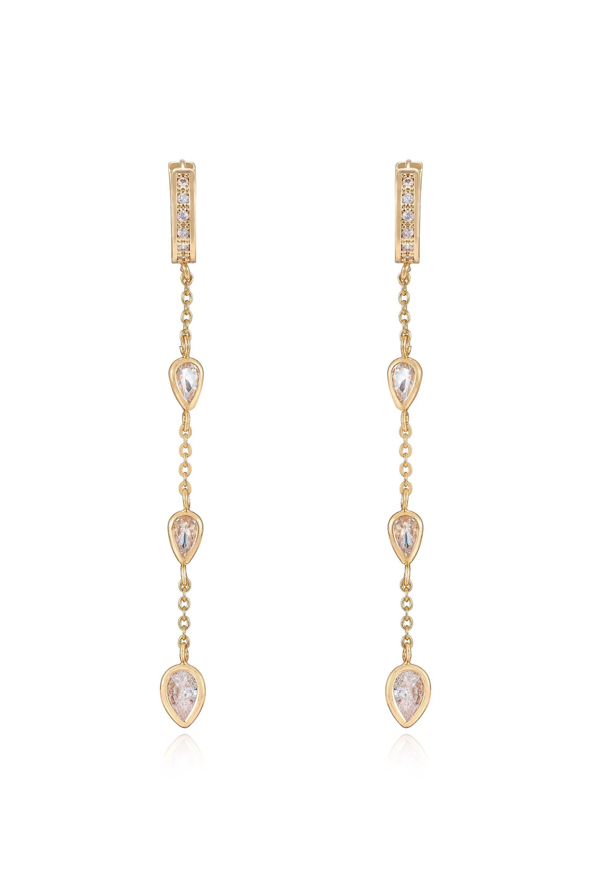 Bezel Crystal Huggie Hoop Dangle Earrings