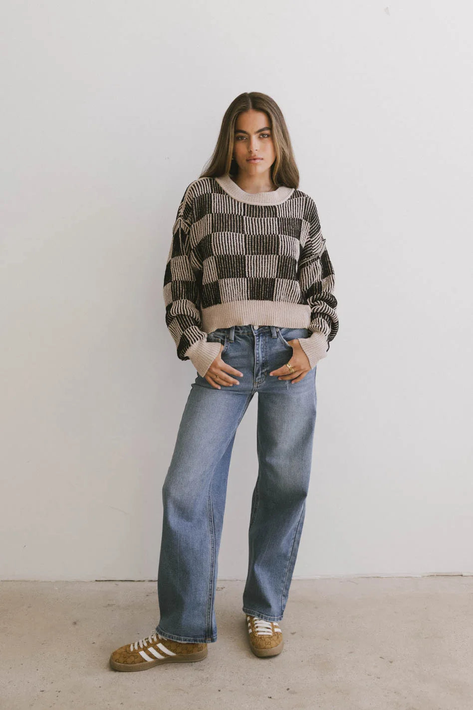 Cielo Checkered Sweater in Taupe FINAL SALE