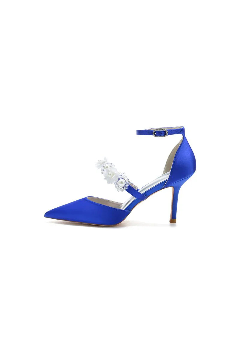 Flower Pearl Strap Pointed Toe High Heels