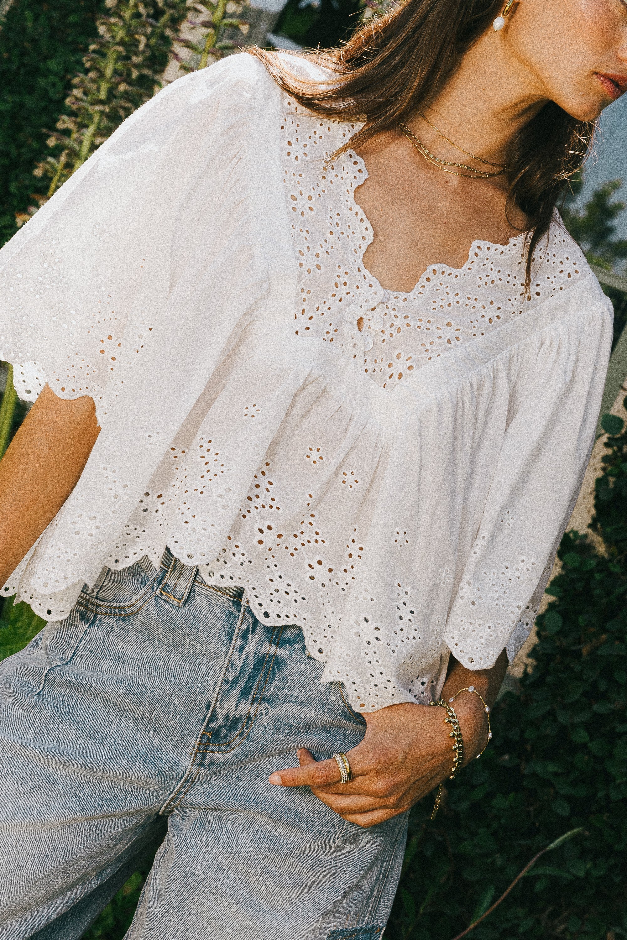 Faye Embroidered Blouse in White FINAL SALE
