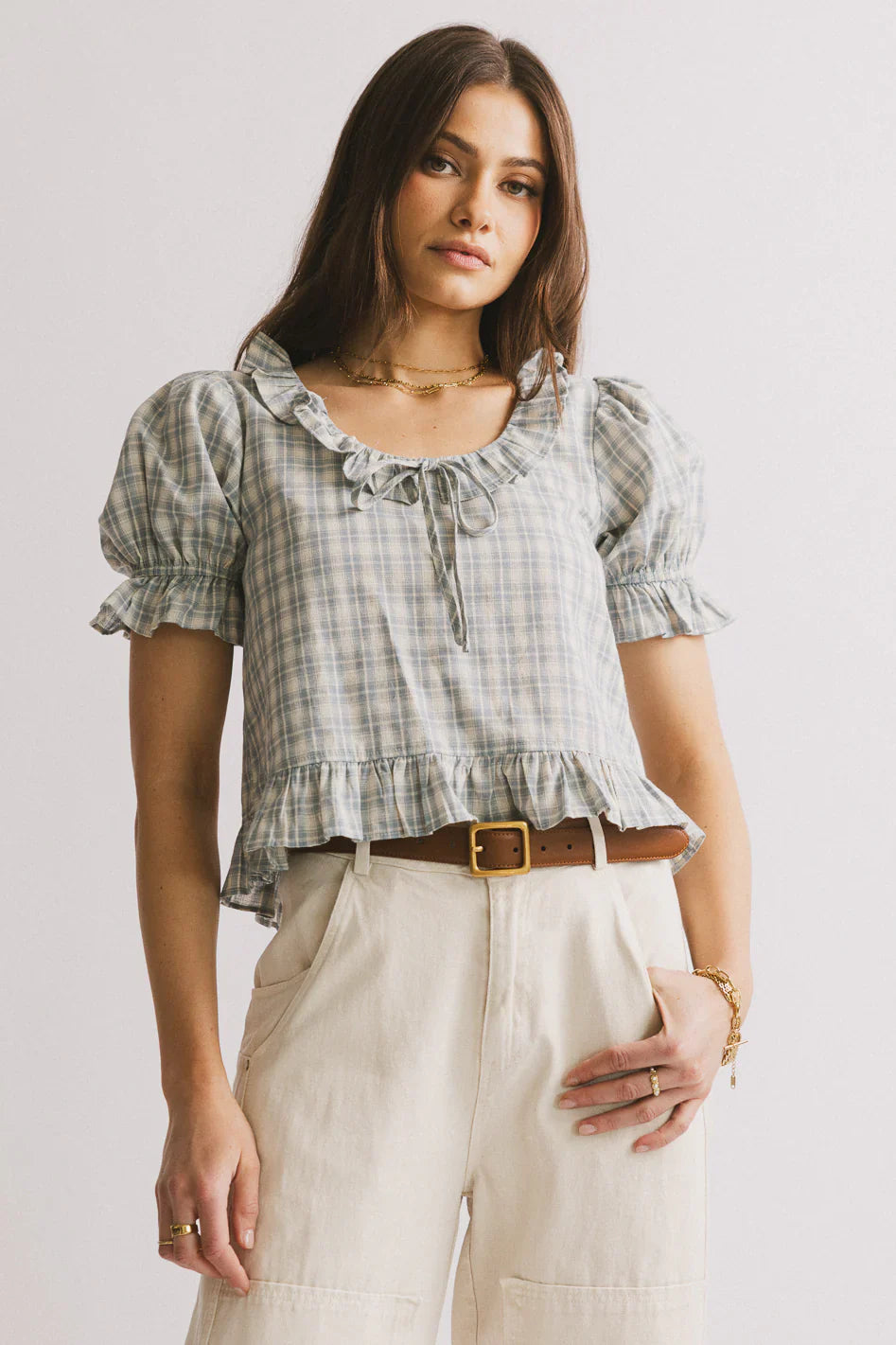 Lottie Plaid Blouse in Blue