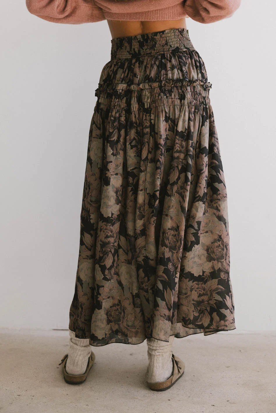 Heather Floral Maxi Skirt in Black FINAL SALE
