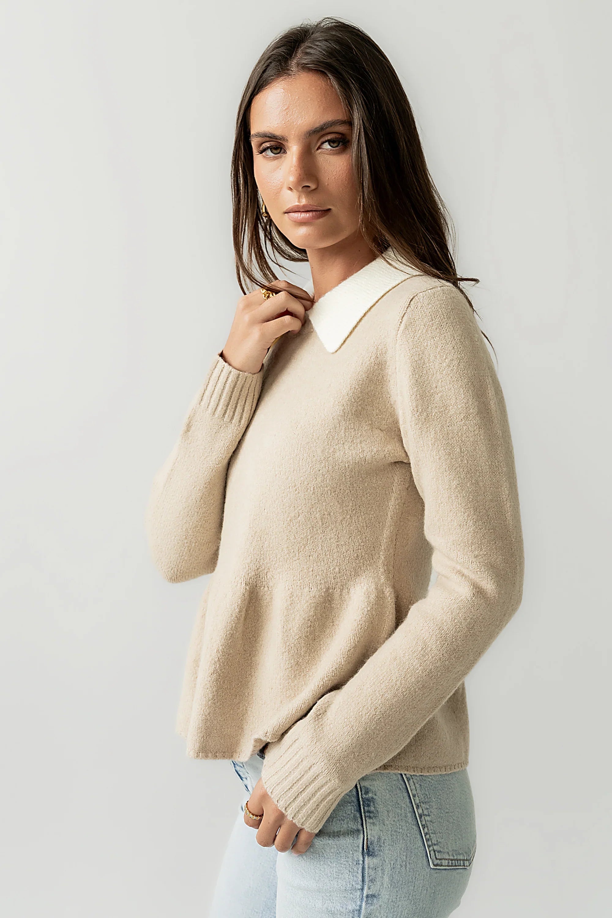 Libby Peplum Sweater in Taupe