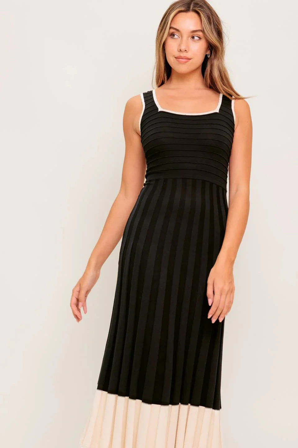 LAUREL BLACK CREAM SWEATER MIDI DRESS