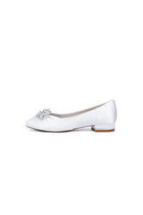 Navy Blue Flat Shoes with Crystal Flower Decoration