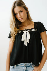 Gianna Lace Trim Blouse in Black