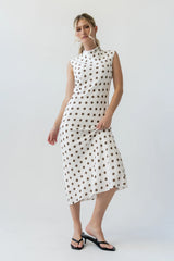 Tiffany Polka Dot Mock Neck Midi Dress