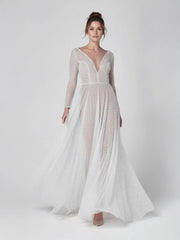 Bohemian A Line Sparkly Sequined Luxury Wedding Dresses