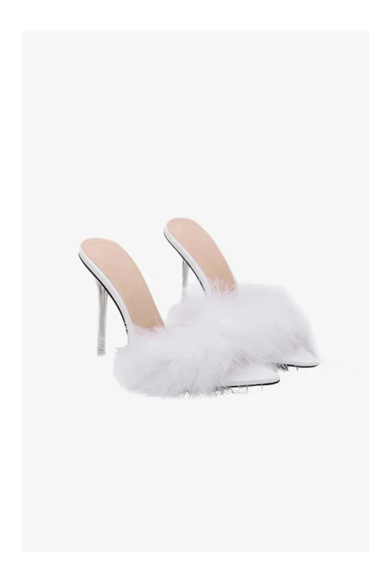 Hot Pink Feathers Pointed Toe Stiletto Sandals