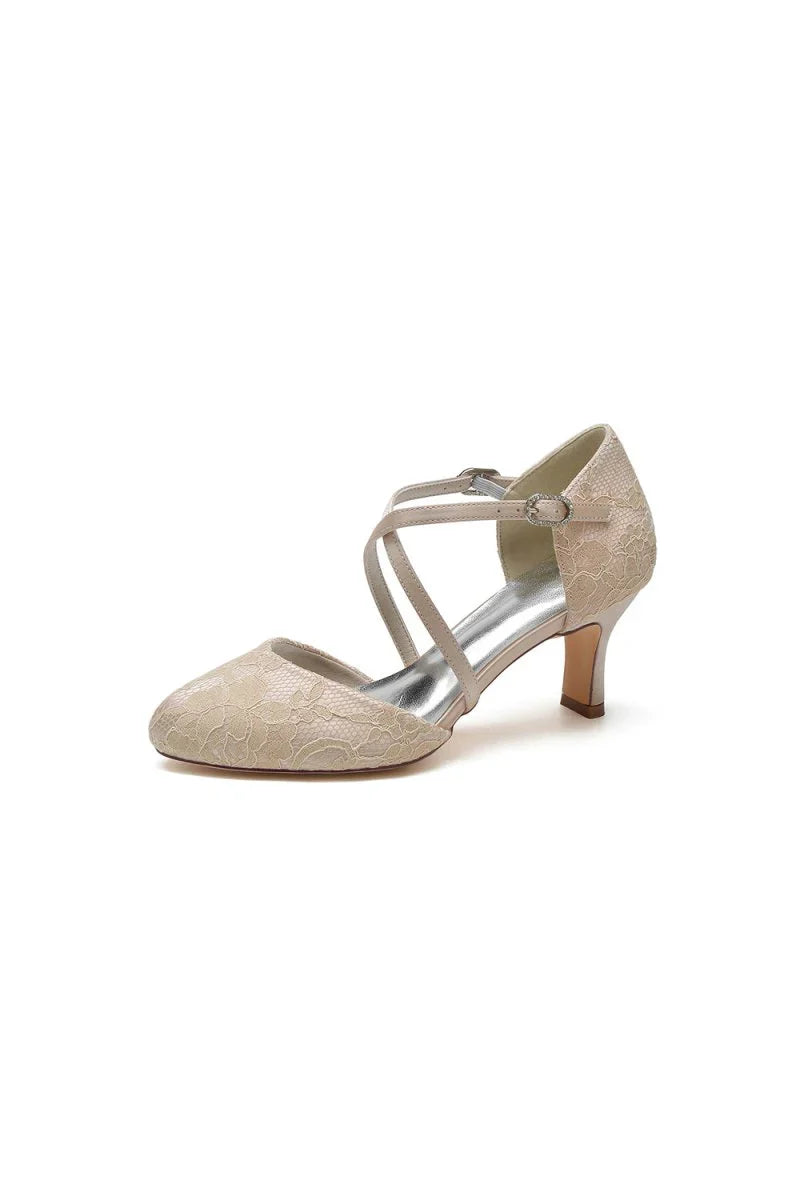 White Lace Mid Heel Pumps with Elegant Design