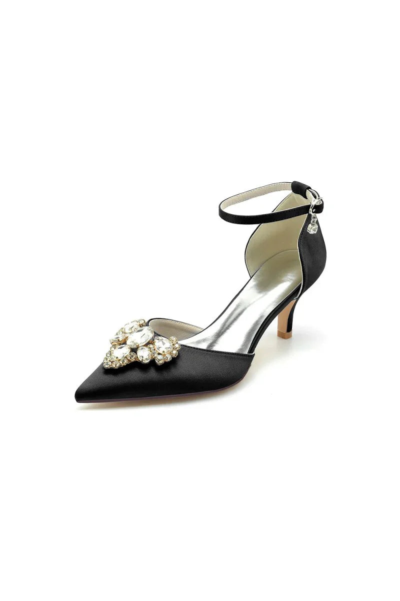 Rhinestone Pointed Toe Kitten Heels With Rhinestone