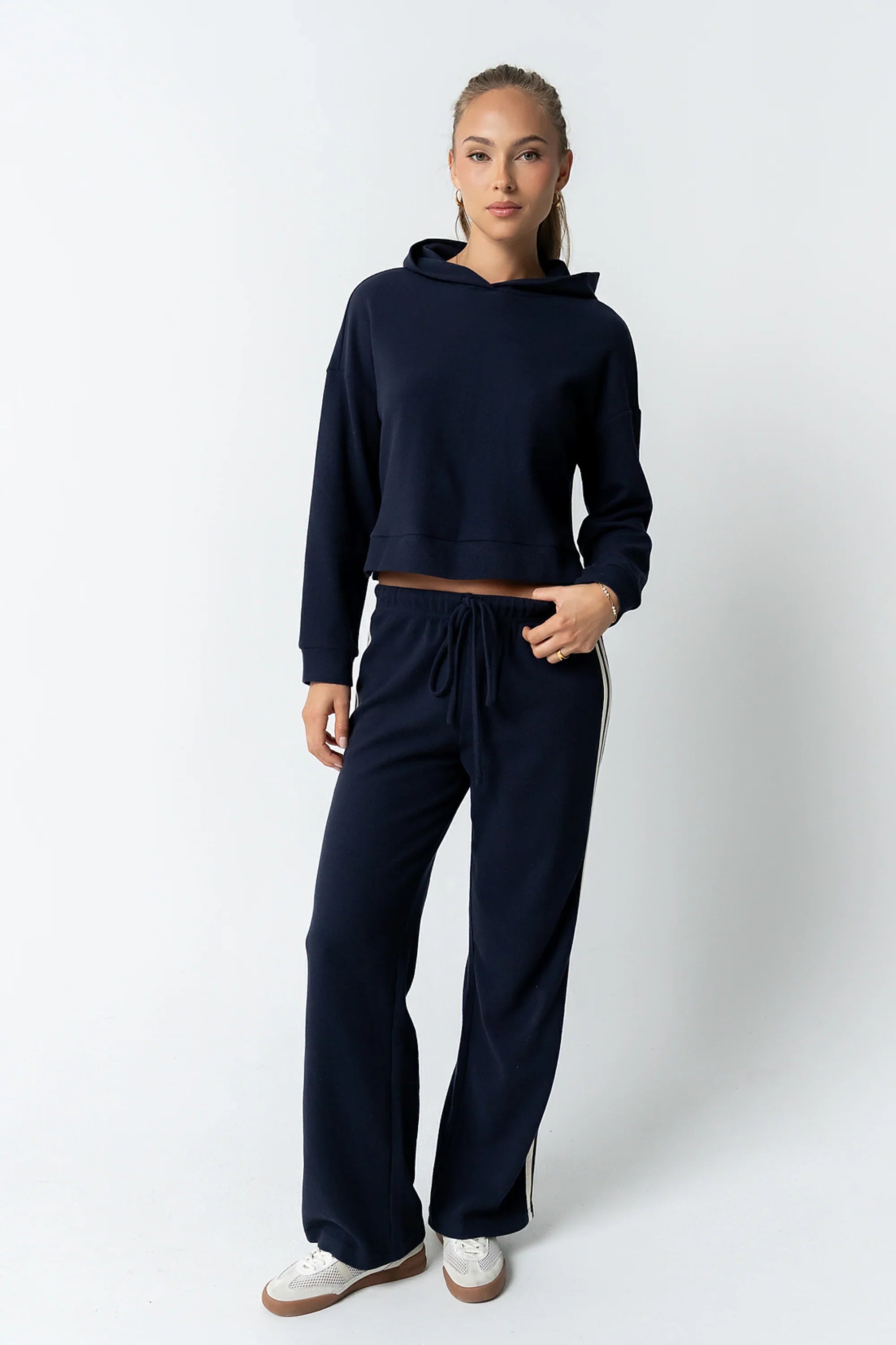 Kourtney Waffle Knit Hoodie in Navy