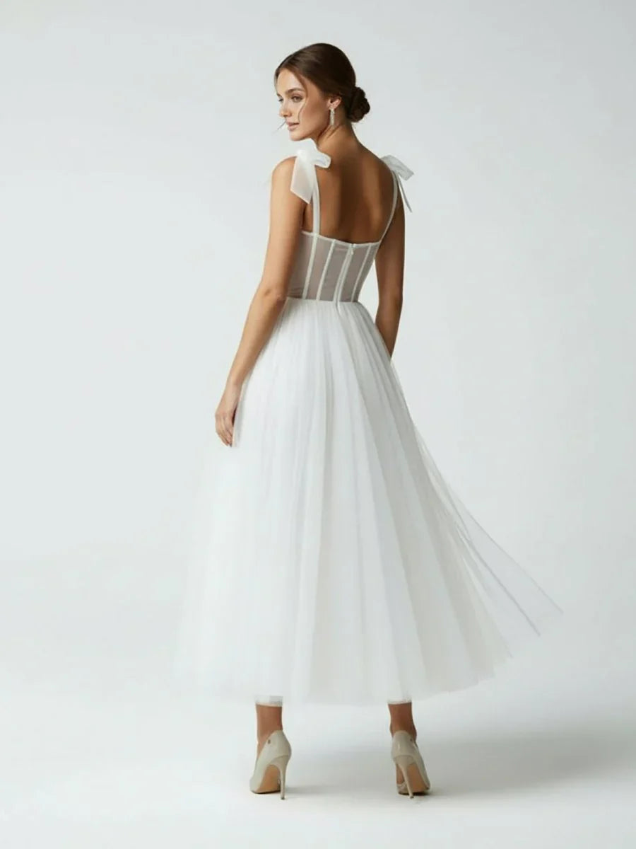 Sex Short White Wedding Dresses With Tulle Tea Length