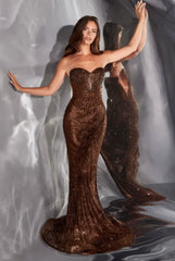Maddox Gown Espresso STRAPLESS GLITTER EMBELLISHED GOWN