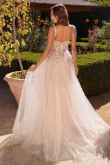 A1288 A LINE DRESS WITH MULTI COLORED FLORAL EMBELLISHMENT ANDREA LEO