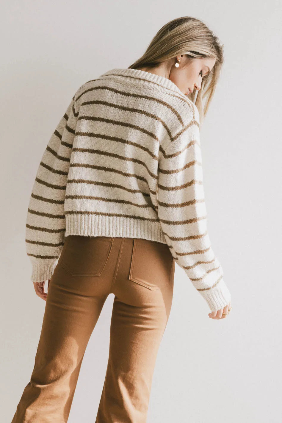 Dolly Striped Knit Cardigan in Olive FINAL SALE