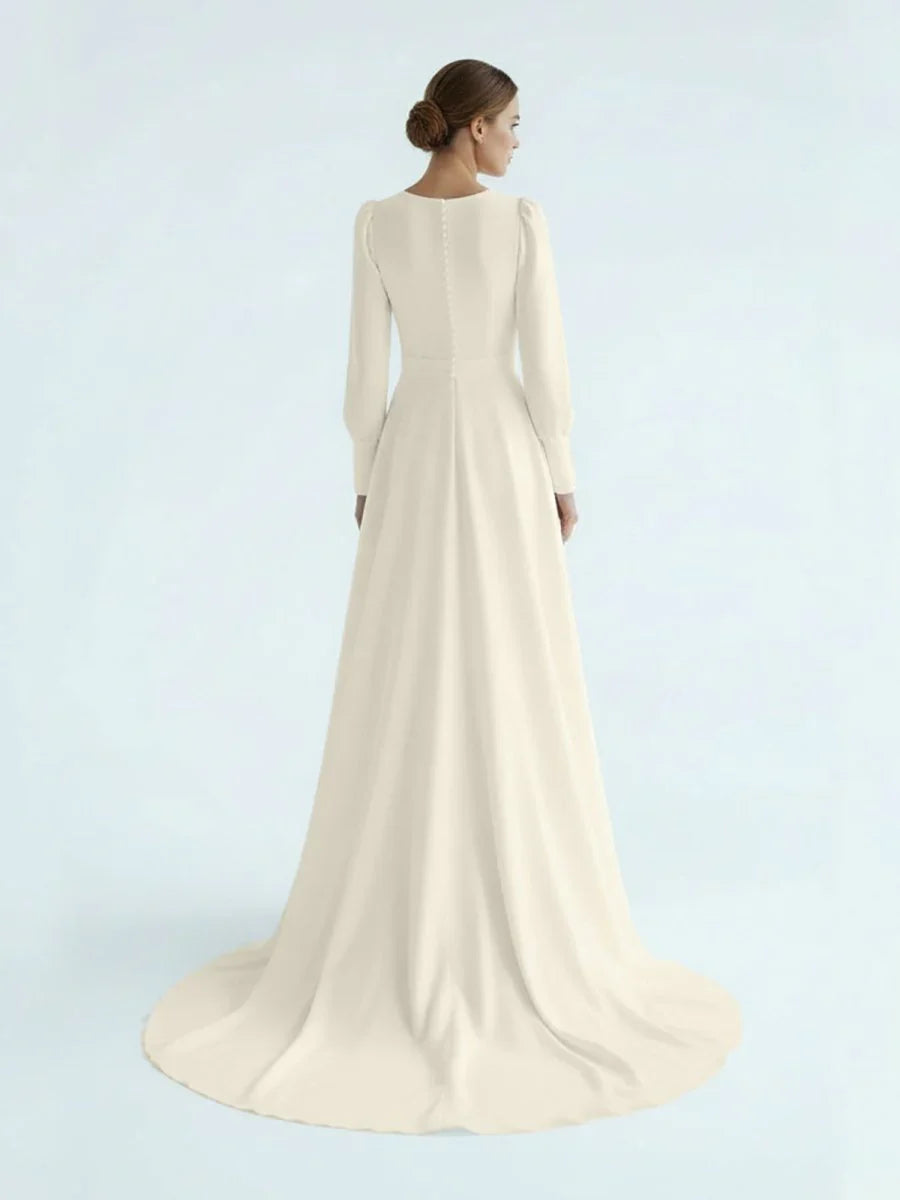 Modest A Line Long Sleeves Wedding Dress Vintage Gown