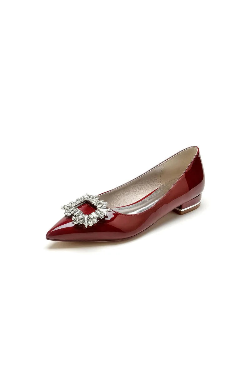 Pointed Toe Slip on Patent Leather With Rhinestone