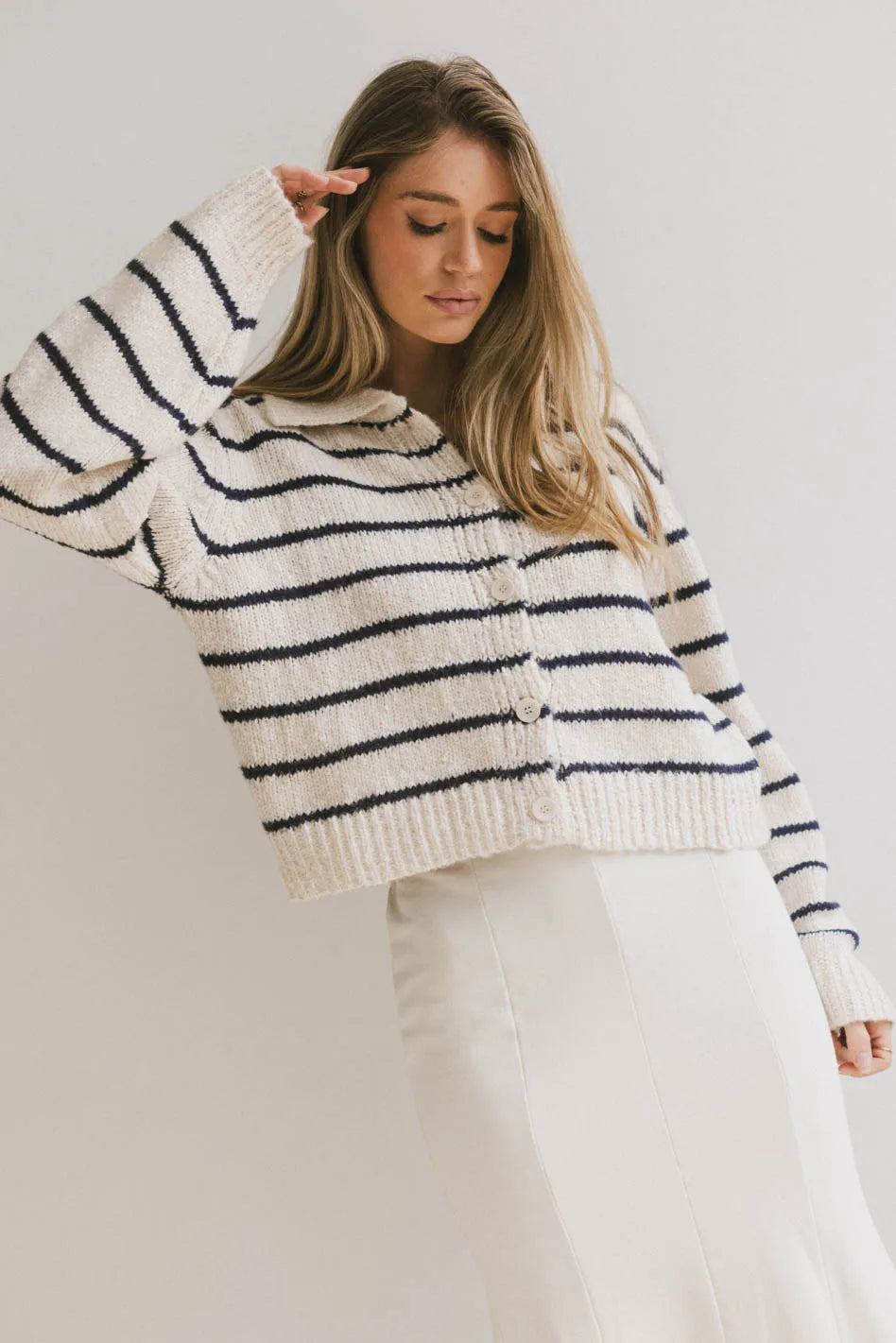 Dolly Striped Knit Cardigan in Navy FINAL SALE