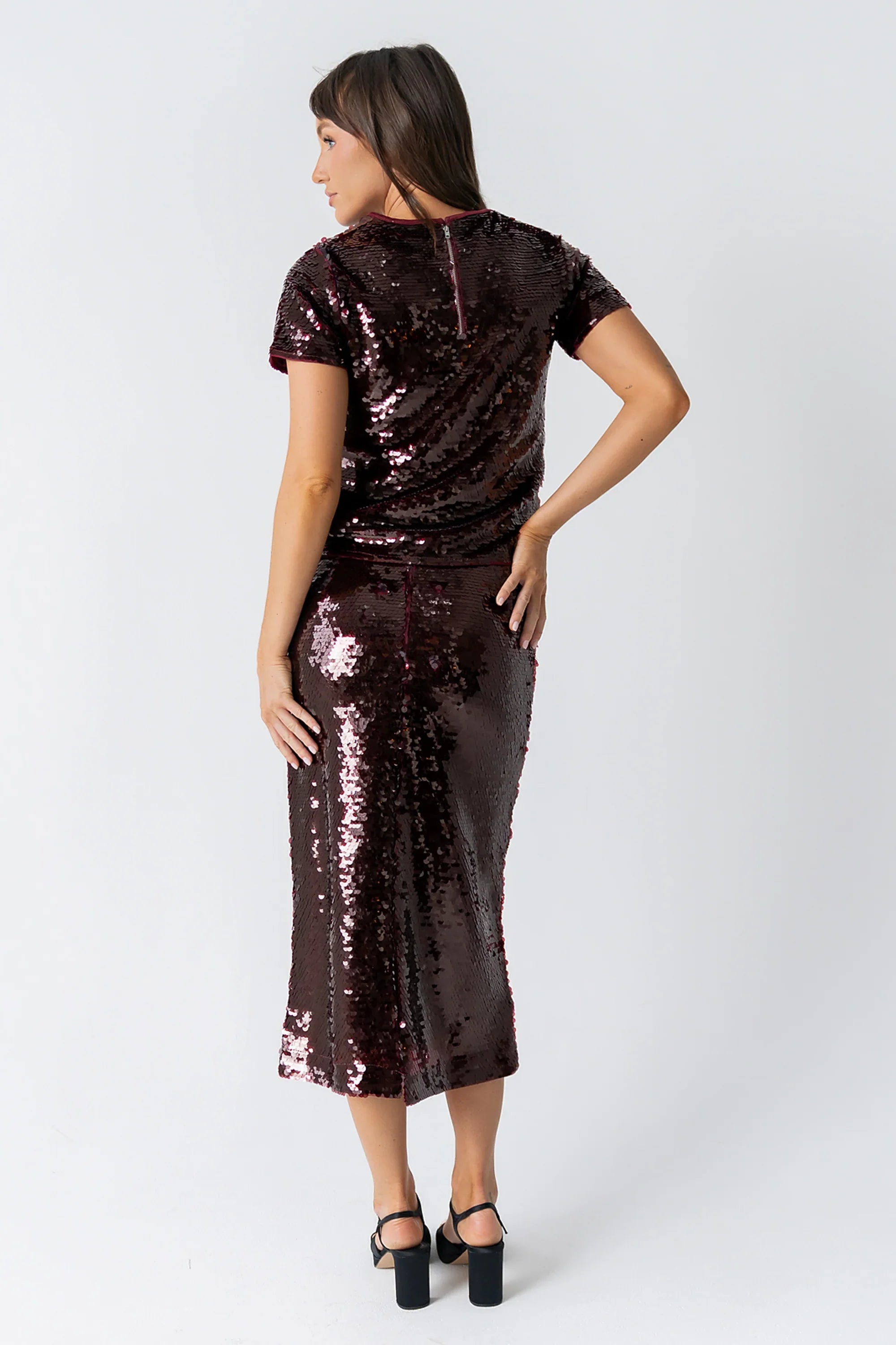 Presley Sequin Top in Burgundy