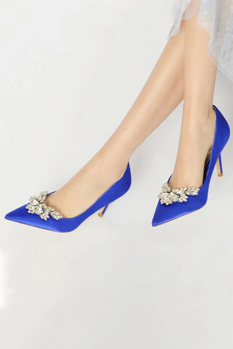 Party Pointed Toe Crystal Satin High Heels