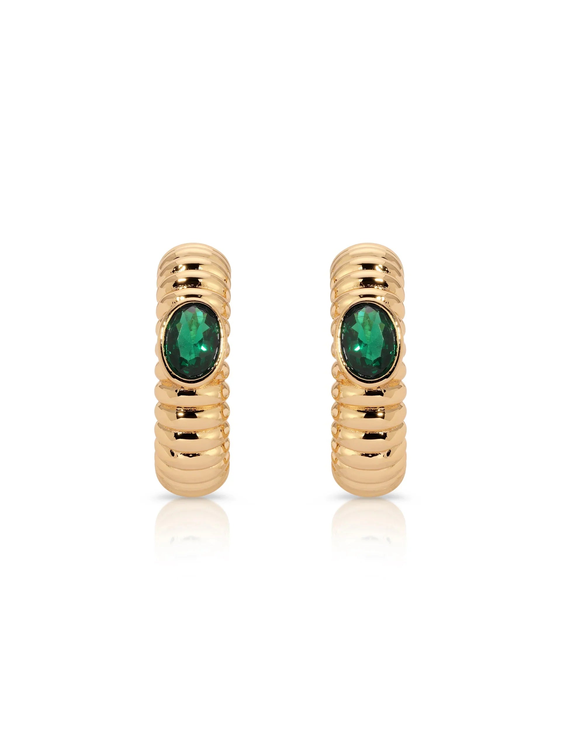 Ribbed Emerald Large Hoops